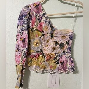 Express Floral Asymmetrical Blouse - Pink, Purple, Yellow